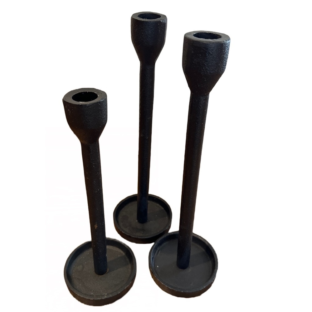 Set of 3 Matte Black Metal Candelabra’s